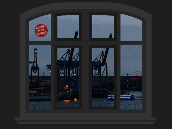 Hamburg, Blick aus Bernhards Fenster auf den Hafen